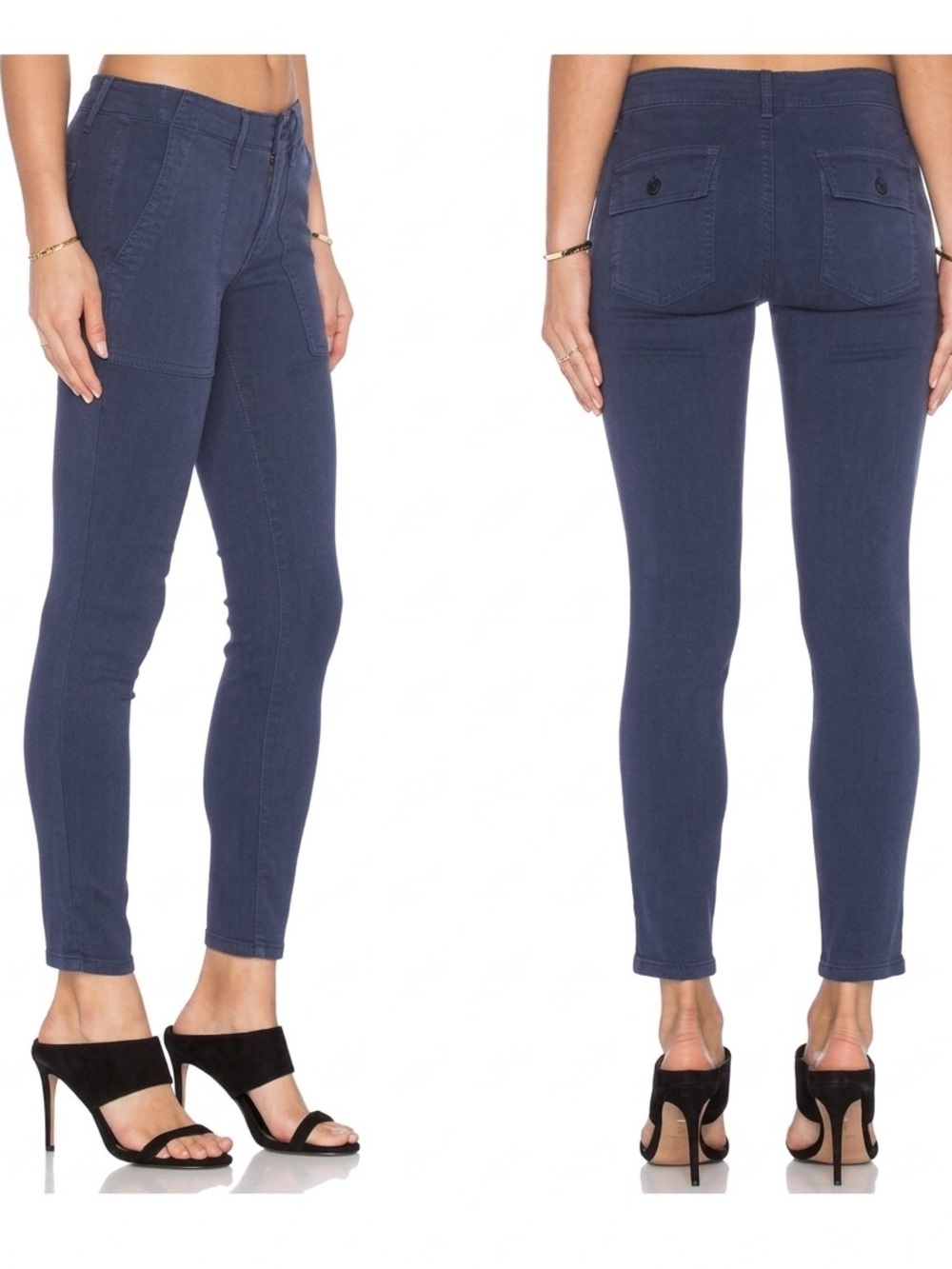 THE GREAT. Skinny Armies Stretch Twill Mirco Corduroy Cargo Pant Blue Size 27